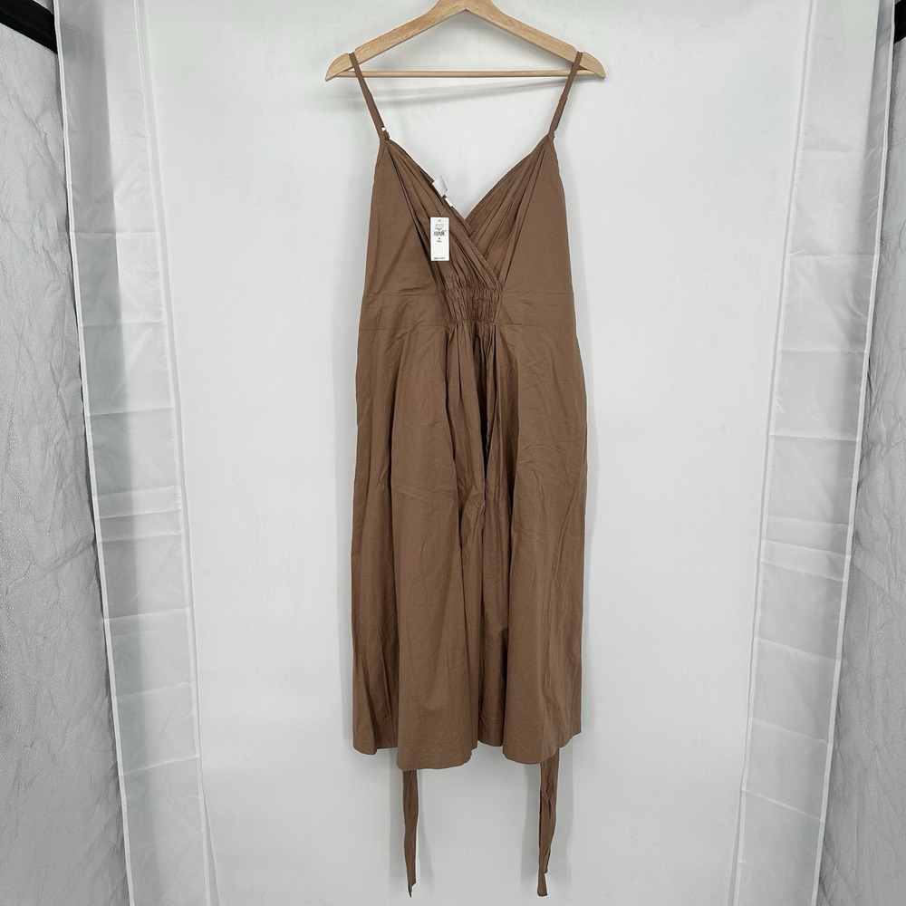 NWT GAP‎ Clay Brown Wrap Cami Midi Dress Sz 16 Tall Pleated Pocket Cotton Resort - Picture 2 of 12